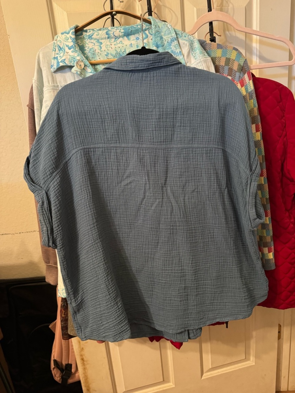 Blue Cotton Gauze Button-Up Shirt - Picture 2 of 3
